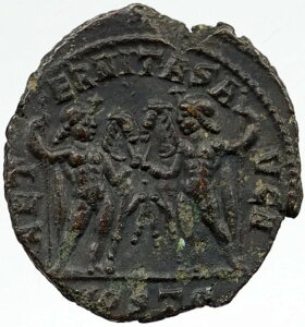 MAXENTIUS 本物の古代 309AD オスティア本物のローマコイン GEMINI TWINS i119736