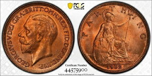 1932年 イギリス ファージング PCGS MS66+ RB プラス トップポップ 1/0 RB Wow コイン 1832