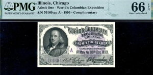 HGR 1893 万博チケット - 万国博覧会 ((FRANKLIN-A)) PMG GEM UNC 66EPQ