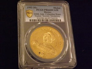 1992年-Mo 真鍮製 コロンブス500周年記念メダル メキシコ PCGS PR 66
