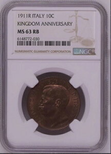 C^AA1911N 10 Centesimi 50NLO KM 51 UNC O[h NGC MS 63 RB