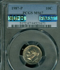 1987�N P ���[�Y�x���g �_�C�� PCGS MS67 MAC 90FB 90% FB �ō��i�� �X�|�b�g���X $1,000 FB *