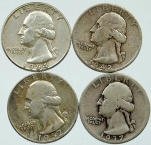 アメリカ合衆国大統領ワシントン記念銀貨 25セント硬貨 4枚セット i116175