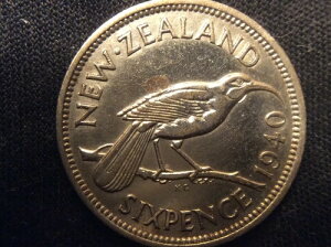 1940年ニュージーランド、6ペンス、タイプ1、少量発行、銀貨 .50