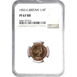 1953年 英国 コロネーション プルーフ 1/4ペニー、ファージング、PR 67 RB、KM-881 極上