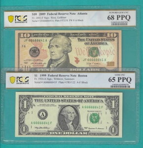 1�h����10�h����2X�}�b�`���O�V���A���ԍ�SOLID 6s 66666641 PCGS�O���[�h65/68