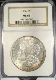 【極美品/品質保証書付】 アンティークコイン モダンコイン [送料無料] 1886 PモルガンシルバーダラーNGC MS-67 1886 P Morgan Silver Dollar NGC MS-67