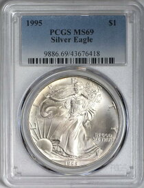 【極美品/品質保証書付】 アンティークコイン モダンコイン [送料無料] 1995 American Silver Eagle PCGS MS69-非常に軽くトーン - スポットはありません 1995 American Silver Eagle PCGS MS69 - Very Lightly Toned - No Spots