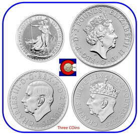 【極美品/品質保証書付】 アンティークコイン モダンコイン [送料無料] 2023 UK Britannia Queen、King＆Coronation（3）bu 1oz 0.999銀貨のキャップ 2023 UK Britannia Queen, King & Coronation (3) BU 1oz 0.999 Silver Coins in caps