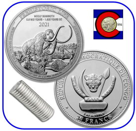 【極美品/品質保証書付】 アンティークコイン モダンコイン [送料無料] 2021コンゴウーリーマンモス1オンスシルバーコイン - 先史時代の生活 - 20コインのロール 2021 Congo Wooly Mammoth 1 oz Silver Coin - Prehistoric Life - Roll of 20 Coins