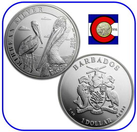 【極美品/品質保証書付】 アンティークコイン モダンコイン [送料無料] 2020バルバドス1オンス$ 1シルバーカリビアンペリカンブーコインカプセル 2020 Barbados 1 oz $1 Silver Caribbean Pelican BU Coin in capsule