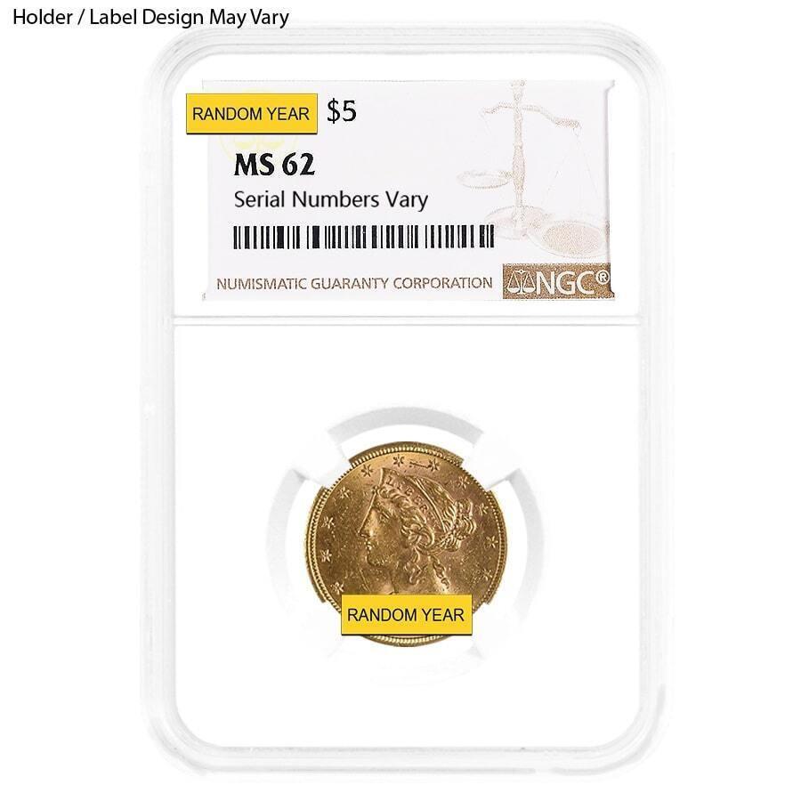 【極美品/品質保証書付】 アンティークコイン モダンコイン [送料無料] 5ドルのゴールドハーフイーグルリバティーヘッドNGC MS 62（ランダム年） $5 Gold Half Eagle Liberty Head NGC MS 62 (Random Year)：アンティーク王子_ANTIQUE PRINCE