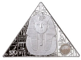 【極美品/品質保証書付】 アンティークコイン モダンコイン [送料無料] 2022シエラレオネ$ 10 1オンスシルバーキングチュートピラミッド型コインと砂のogp 2022 Sierra Leone $10 1oz Silver King Tut Pyramid Shaped Coin with Sand OGP