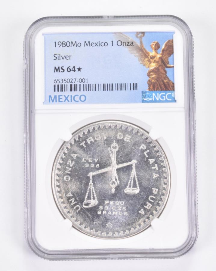 アンティークコイン モダンコイン [送料無料] MS64 * 1980 Mo Mexico 1 Onza Silver -Graded NGC * 9014 MS64* 1980 Mo Mexico 1 Onza Silver - Graded NGC *9014のサムネイル