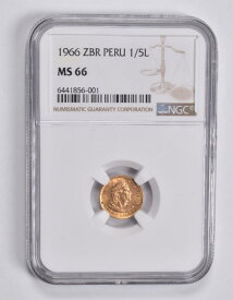 【極美品/品質保証書付】 アンティークコイン モダンコイン [送料無料] MS66 1966 ZBRペルー1/5リマゴールドコインNGC *3545 MS66 1966 ZBR Peru 1/5 Lima Gold Coin NGC *3545