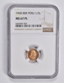 【極美品/品質保証書付】 アンティークコイン モダンコイン [送料無料] MS67 PL 1968 BBR PERU 1/5 LIMA GOLD COIN NGC *3646 MS67 PL 1968 BBR Peru 1/5 Lima Gold Coin NGC *3646