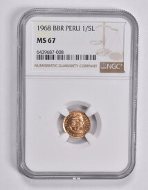 【極美品/品質保証書付】 アンティークコイン モダンコイン [送料無料] MS67 1968 BBRペルー1/5リマゴールドコインNGC *3619 MS67 1968 BBR Peru 1/5 Lima Gold Coin NGC *3619