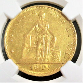 【極美品/品質保証書付】 アンティークコイン モダンコイン [送料無料] チリ：共和国ゴールド10ペソ1863-SO AU詳細（逆ツール）NGC。 Chile: Republic gold 10 Pesos 1863-So AU Details (Reverse Tooled) NGC.