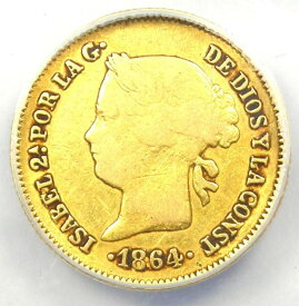 【極美品/品質保証書付】 アンティークコイン モダンコイン [送料無料] 1864スペインフィリピンゴールドペソG1Pコイン - 認定ANACS VG10ディテール - レア！ 1864 Spain Philippines Gold Peso G1P Coin - Certified ANACS VG10 Detail - Rare!