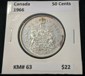 【極美品/品質保証書付】 アンティークコイン モダンコイン [送料無料] カナダ1966 50セントkm＃63 Canada 1966 50 Cents KM# 63
