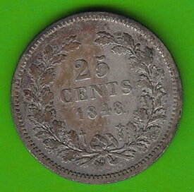 【極美品/品質保証書付】 アンティークコイン モダンコイン [送料無料] オランダ25セント1848非常に細かいnswleipzig Netherlands 25 Cents 1848 Very Fine nswleipzig