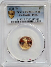 【極美品/品質保証書付】 アンティークコイン モダンコイン [送料無料] 2021-W 1/10オンスゴールド$ 5アメリカンイーグルタイプ2 PCGS PR70DCAMゴールドシールドコイン。 2021-W 1/10 Oz GOLD $5 AMERICAN EAGLE Type 2 PCGS PR70DCAM Gold Shield Coin.