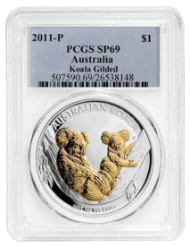【極美品/品質保証書付】 アンティークコイン モダンコイン [送料無料] 2011-P 1 OZシルバー$ 1オーストラリアのコアラPCGS SP69金色のコイン。 2011-P 1 Oz Silver $1 Australian KOALA PCGS SP69 Gilded Coin.
