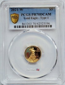【極美品/品質保証書付】 アンティークコイン モダンコイン [送料無料] 2021-W 1/10 OZ GOLD $ 5 AMERICAN EAGLE PCGS PR70DCAMタイプ1ゴールドシールドコイン。 2021-W 1/10 Oz GOLD $5 AMERICAN EAGLE PCGS PR70DCAM Type 1 Gold Shield Coin.