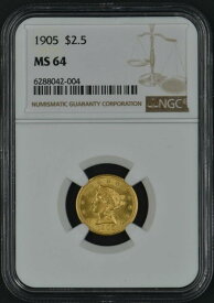【極美品/品質保証書付】 アンティークコイン モダンコイン [送料無料] 1905ゴールド$ 2.5リバティヘッドクォーターイーグルNGC MS64 1905 Gold $2.5 Liberty Head Quarter Eagle NGC MS64