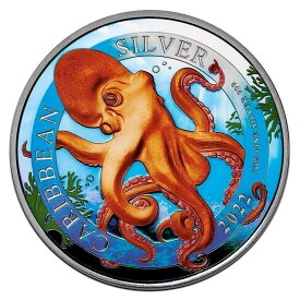 【極美品/品質保証書付】 アンティークコイン モダンコイン [送料無料] 2022バルバドスカリビアンタコカラー化1オンスシルバーコイン-100ミンテージ 2022 Barbados Caribbean Octopus Colorized 1 oz Silver Coin - 100 Mintage