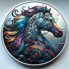 【極美品/品質保証書付】 アンティークコイン モダンコイン [送料無料] マジェスティックメカニカルレインボーホースUSシルバーイーグル1オンス.999シルバーダラーコイン Majestic Mechanical Rainbow Horse US Silver Eagle 1oz .999 Silver Dollar Coin