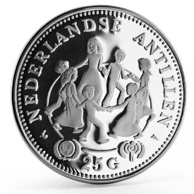 【極美品/品質保証書付】 アンティークコイン モダンコイン [送料無料] オランダアンティルズ25グルデン1979子供銀コインの国際年 Netherlands Antilles 25 Gulden 1979 International Year of the Child Silver Coin