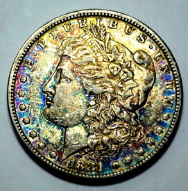 【極美品/品質保証書付】 アンティークコイン モダンコイン [送料無料] 1881-S UNCモルガンドルシルバーキーデートUSコインユニークなレインボーナット。まれな調子 1881-S UNC Morgan Dollar Silver Key Date US Coin Unique Rainbow Nat. Toning Rare