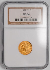 【極美品/品質保証書付】 アンティークコイン モダンコイン [送料無料] 1929 $ 2.5ドルゴールドインディアンヘッドリバティクォーターイーグルコインNGC MS-64 1929 $2.5 Dollar Gold Indian Head Liberty Quarter Eagle Coin NGC MS-64