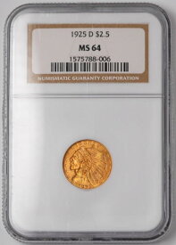 【極美品/品質保証書付】 アンティークコイン モダンコイン [送料無料] 1925-D $ 2.5ドルゴールドインディアンリバティクォーターイーグルコインNGC MS-64 1925-D $2.5 Dollar Gold Indian Head Liberty Quarter Eagle Coin NGC MS-64