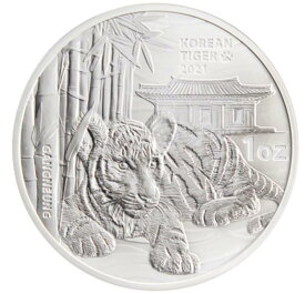 【極美品/品質保証書付】 アンティークコイン モダンコイン [送料無料] 2021韓国虎1オンス.999キャップインファインシルバーコインBU 2021 South Korean Tiger 1 oz .999 fine silver coin BU in cap
