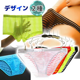 29日までポイント3倍／ 【2種の形状】魅せる 風を感じる ビギニ ボクサーパンツ ボーダー デザイン 通気性 メッシュ パンツ メンズ セクシー 三角ブリーフ 下着 ブリーフ ポリエステル 四角 スポーティー 透ける セクシー ブリーフ 高品質繊維 男性 通気性パンツ