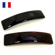フランス製 バレッタ 約11cm 幅広 長方形 フラット 〔シンプル 大きい 髪留め 10cmバレッタ金具 ストレー…