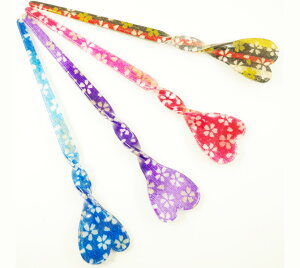 【値下げ】和柄ちりめん かんざし ハート 桜模様 〔1本ヘアスティック 一本簪 和風 髪飾り 髪に挿す アクリル クリアカラー 透明感 和装 和服 着物 浴衣 花火 夏 お出かけ お団子 かわいい ヘ