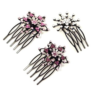 コーム 小さめ ブラックxキラキラ ラインストーン 〔かんざし 金属 メタル ミニヘアコーム ほつれ毛 おくれ毛留め 華やか ワンポイント まとめ髪飾り ヘアアクセサリー お花 かわいい ヘア