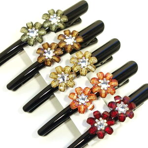 【限定品】コンコルド ヘアクリップ 大 キラキラ ラメつやカットストーン ツインフラワー 〔ビーク くちばしクリップ 大きい 髪どめ おしゃれ 華やか カラフル シック ヘアアクセサリー〕