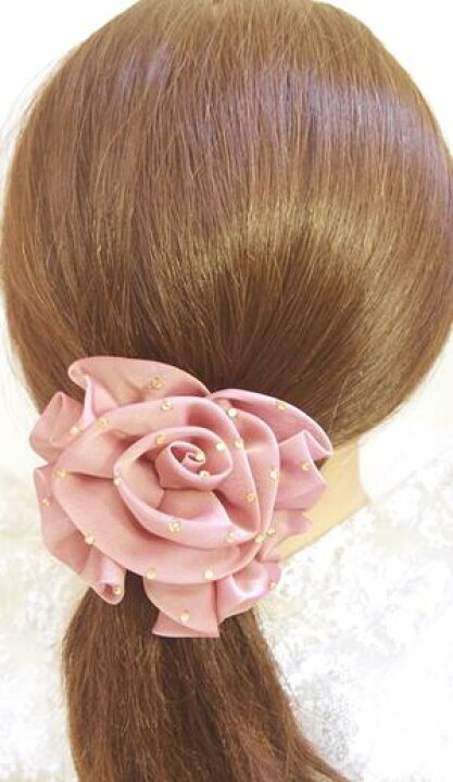 楽天市場】ヘアゴム シフォン ローズ ストーン付 ライトワインレッド色 