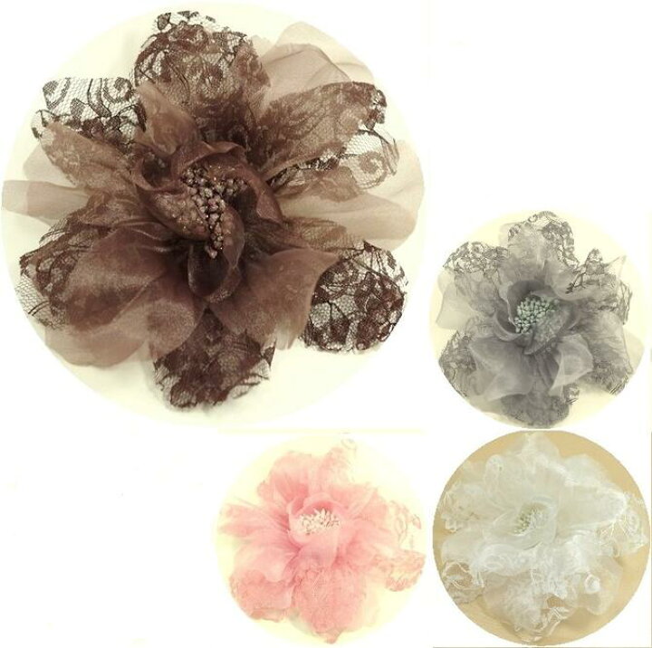 楽天市場】【送料無料】特大 コサージュ 髪飾り オーガンジー＆レース  
