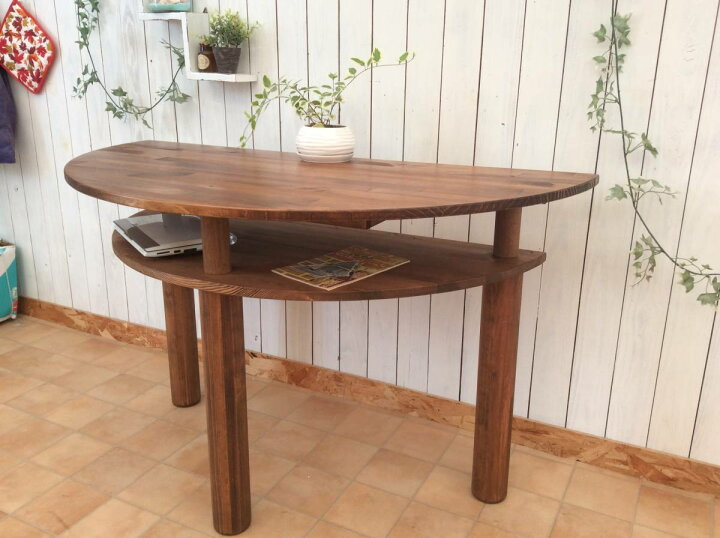 楽天市場】☆Handmade☆ダイニング・半円テーブル☆作業台*w120*丸脚 