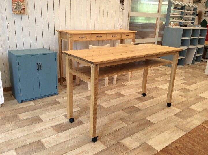 楽天市場】☆Handmade☆机*テーブル*作業台*130サイズ収納棚付き 