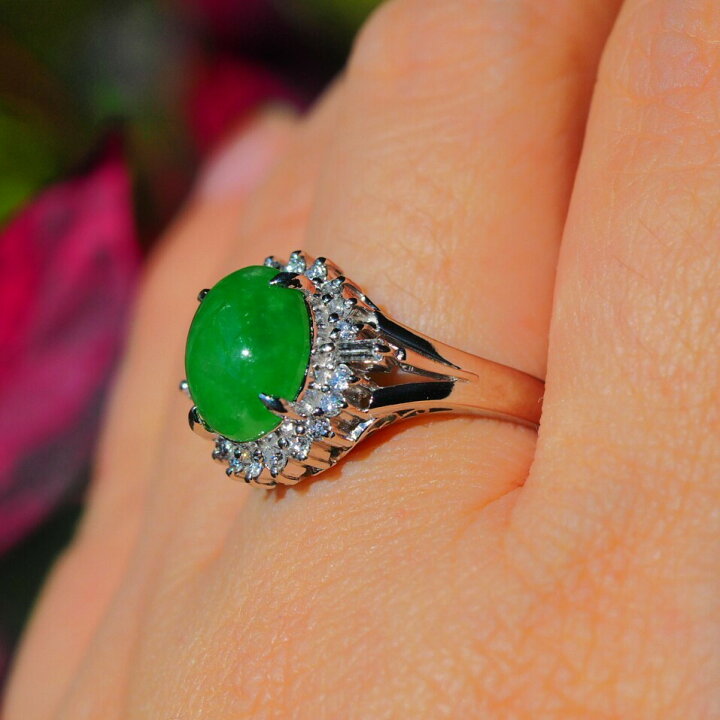 楽天市場】pt900 翡翠 ダイヤモンド リング 12号 鑑別書付  