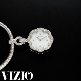 希少　CHANEL　シャネル　バングルウォッチ　3重ダイヤ　J2411　カメリア　Mサイズ　シェル文字盤　ダイヤ　WG　メーカー修理　箱　2662【中古】