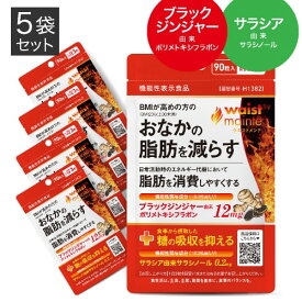 [ダブル W 機能性表示食品 医師監修] ブラックジンジャー と サラシア サラシノール ヒハツ サプリメント BMIが高めの方の お腹の脂肪を減らす 脂肪 を消費しやすくなる 食事の糖の吸収を抑える 糖分 血糖値 ウエストメンテ 5袋セット 脂肪燃焼 [メール便]