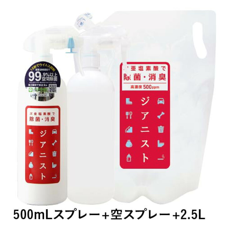 楽天市場】次亜塩素酸水 スプレー ボトル 遮光 500ppm強 高濃度 原液 
