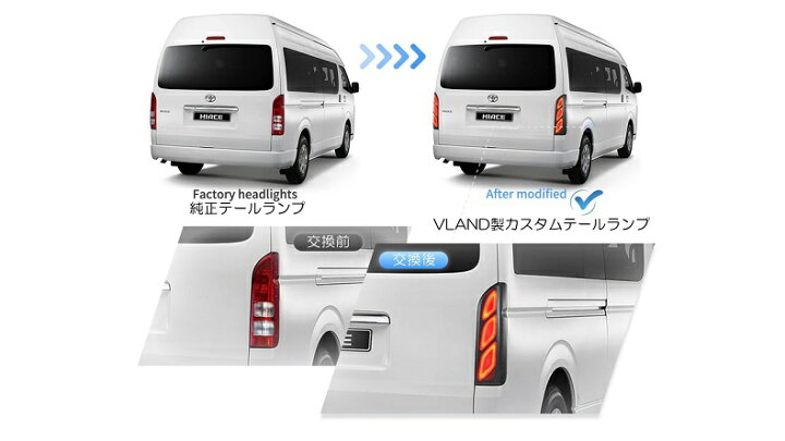楽天市場】VLAND 新作 200系 ハイエース LEDテールランプ レジアス 